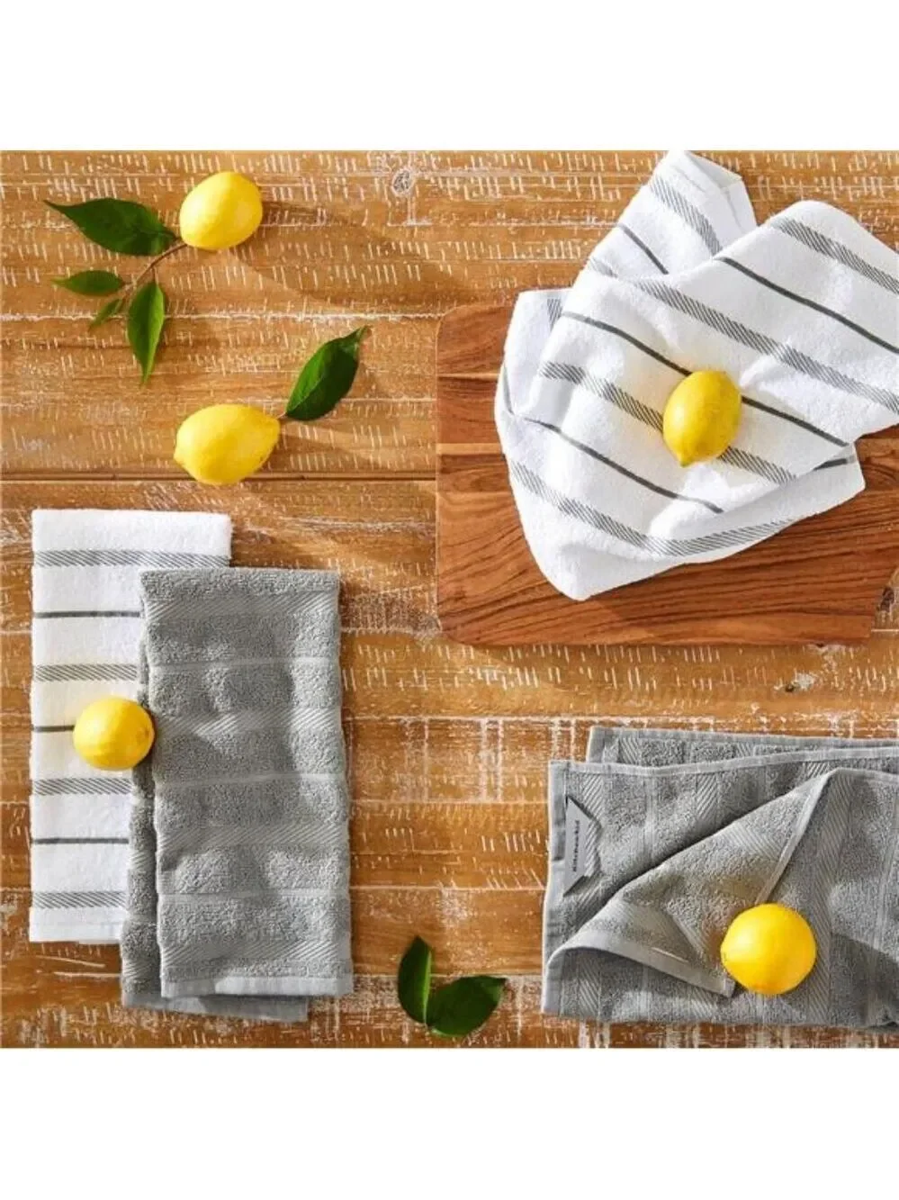 Cotton Kitchen Towels 4 Pack Grey White Absorbent Dish Drying Hand Towels Set